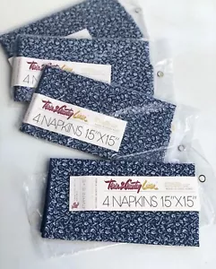 Town & Country Linen Napkins Set of 4 Navy Blue Floral 15x15" NEW - Picture 1 of 5