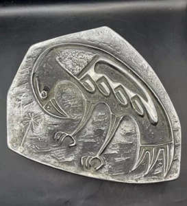Scatola con coperchio vintage metà secolo Richard Myklebust zinco brutalista Raven Bird 1973 - Foto 1 di 10