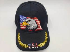 Eagle American Flag Gold Leaves Adjustable Hat Cap Men Women Military USA Black - Picture 1 of 11