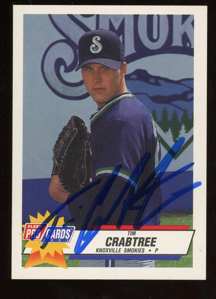 1993 Knoxville Smokies TIM CRABTREE Signed Card autograph AUTO RANGERS BLUE JAYS - Image 1 of 1