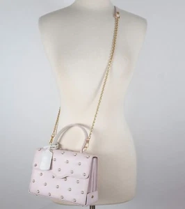 New Lulu Guinness bag pearl leather QUEENIE handbag pink studded - Picture 1 of 13