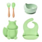 5Pcs Baby Silicone Bibs Squirrel Divided Dinner Plate Sucker Bowl Spoon Fork Set