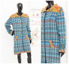 IVKO Wool Coat Blue Checked Floral Collared Artsy Warm Knitted Long Cardigan L