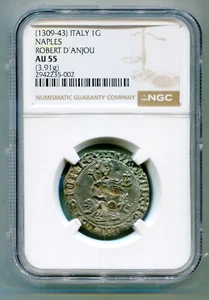 Naples State 1 G (1309-43) Robert D'Anjou NGC AU 55 lotapr9777 - Picture 1 of 2