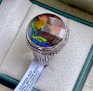Neu Sarda Sterlingsilber 925 Ammolith Triplett Mosaik Regenbogen Ring Größe 12 - Bild 1 von 15