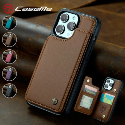 Slim Leather Phone Case Flip Card Back Cover for iPhone 16e/15/14/13/12/11 XR SE - Image 1 of 4
