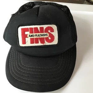 Fins And Feather Trucker Hat Vintage Patch Yupoong Snapback Cap 1980s Black - Picture 1 of 7