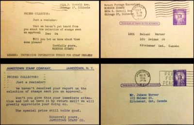 2x USA 1958 1960 TO CANADA N.Y. CHICAGO ILLINOIS STATUE OF LIBERTY POST CARD LOT - Image 1 of 2