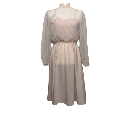 Vestido vintage joven eduardiano de Arpeja años 70 semi transparente talla pequeña marfil disco Foto 1 de 4