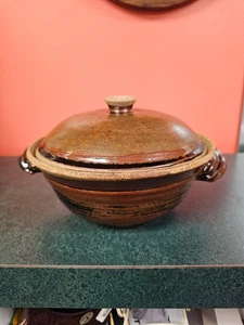 raku pottery bowl with lid signed vintage - Picture 1 of 10