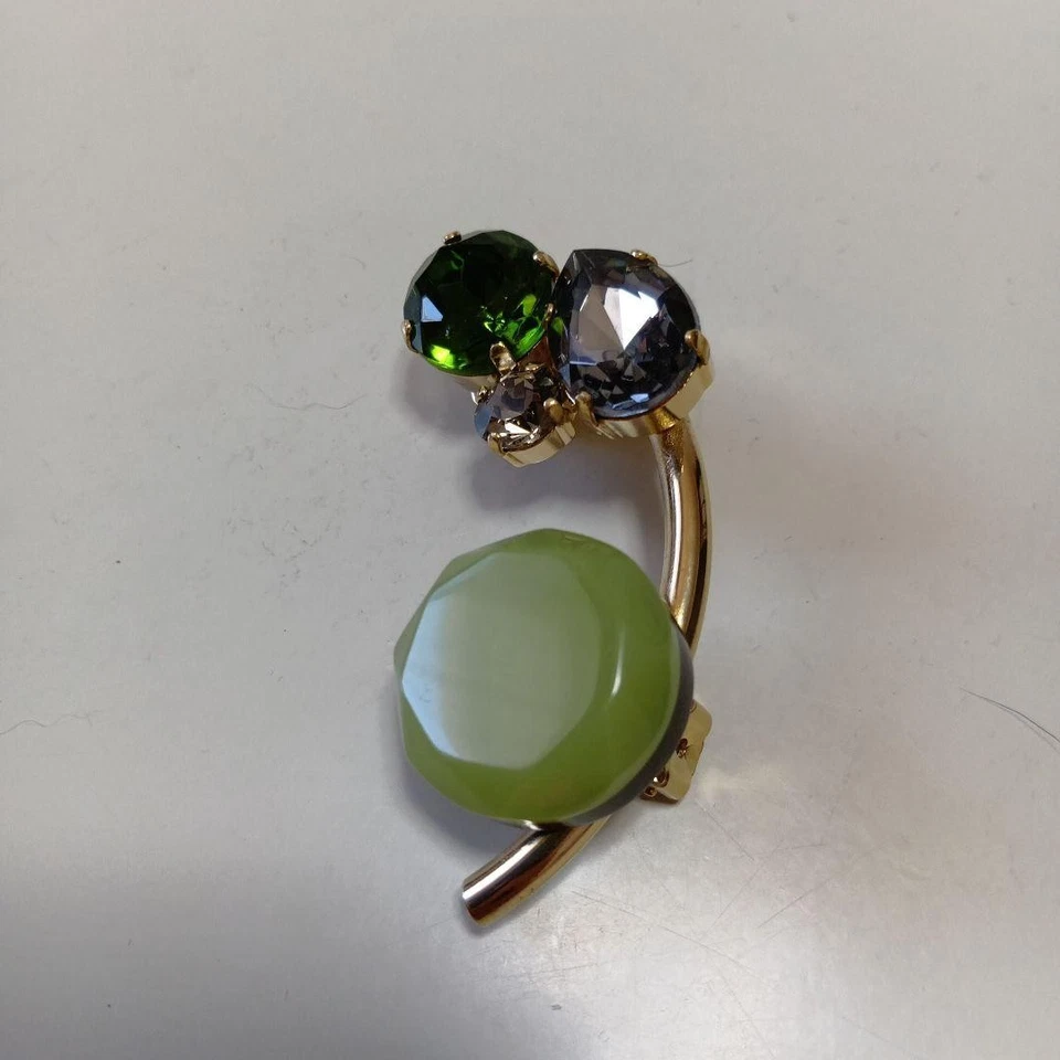 Marni Maruni Single Ear Cuff Green Gold Plated Earrings With Rhinestones Women L - Image 1 of 4