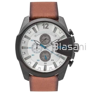 Diesel Original DZ4280 Mega Chief Herren Weiß Braun Lederband Uhr 51mm - Bild 1 von 6