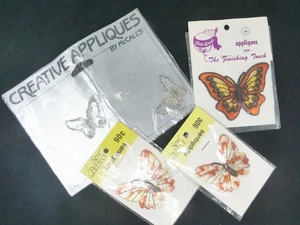 Lote de 4 apliques de costura vintage parche tela mundo mariposa - Imagen 1 de 1