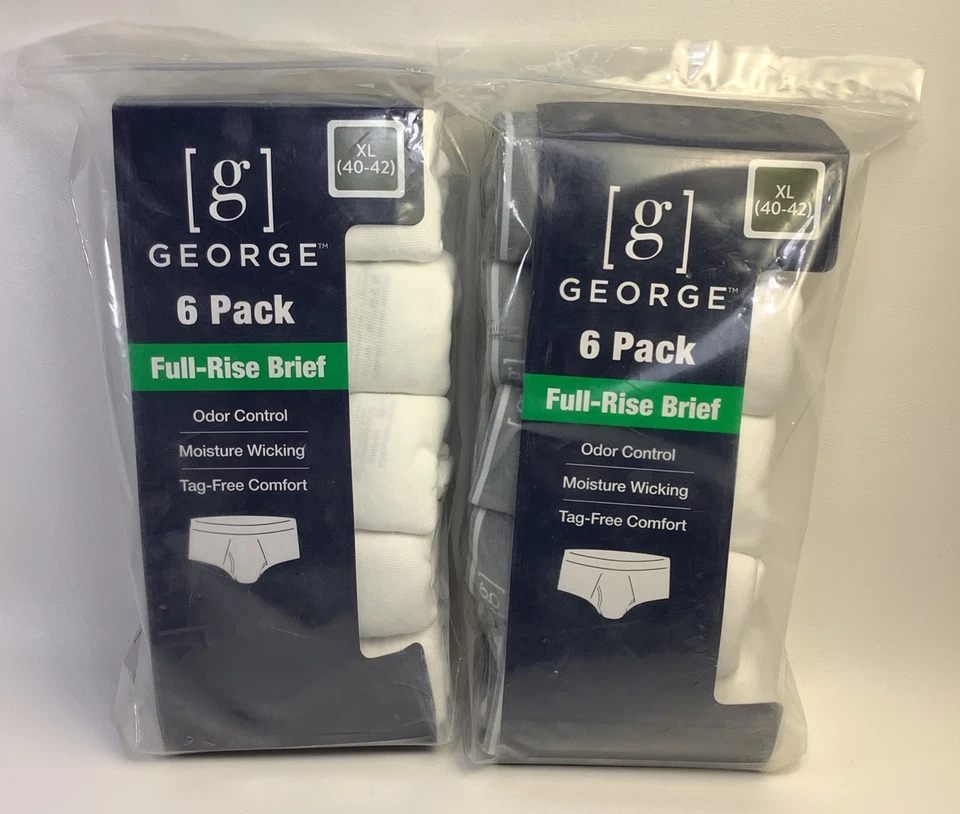 George Men's Size XL (40-42) Full Rise Cotton Briefs 6-Pack White