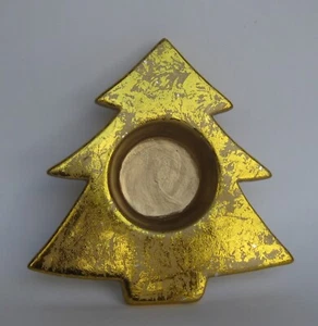 Teelichthalter Tannenbaum Kerzenhalter gold Teelichtglas Weihnachten Tisch Deko - Bild 1 von 1