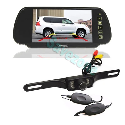 Wireless Night Vision Reversing Camera + 7" LCD Monitor Mirror Car Rear View Kit - Image 1 of 4