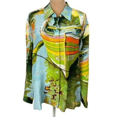 Top de seda para mujer Nicole Taylor velero náutico multicolor arte para usar talla M Foto 1 de 4