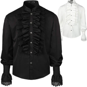 Pirate Cosplay Costume Medieval Vikings Shirts Ruffled Victorian Shirt Steampunk - Picture 1 of 22