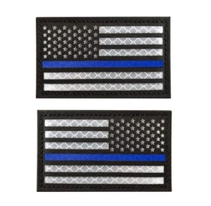 IR USA US AMERICAN FLAG BLUE LINE REVERSE LEFT RIGHT SHOULDER HOOK 2 PATCHES-S - Picture 1 of 5