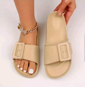 New Women's Beige EVA Slides Sz 10 Flat Comfort Adjustable Lightweight Non-slip - Picture 1 of 9