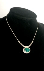 Ancien Collier Turquoise Verte Et Bleu Sur Argent Massif 925. - Picture 1 of 8