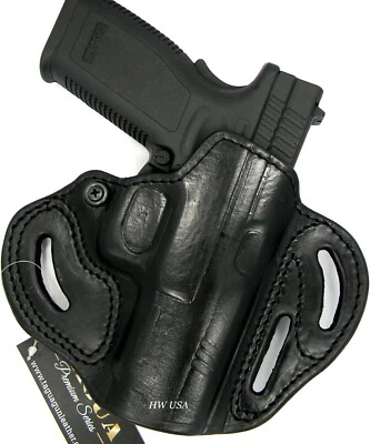 TAGUA Right Hand Black Leather Open Top 3-Slot OWB Belt Holster - CHOOSE GUN - Image 1 of 4