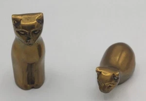 Pair of Mid Century Brass Cat Figurines Sitting and Laying - Picture 1 of 10