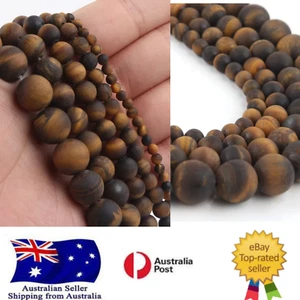 Natural Stone Matte Yellow Tiger Eye Round Beads 15" Strand 4 MM Pick Siz - Foto 1 di 7