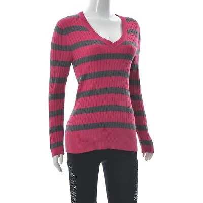 Suéter Tommy Hilfiger Para Mujer Tejido con Cable Manga Larga Magenta/Gris Correas Talla M Foto 1 de 4