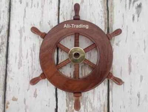 antique replica Nautical Ship Wheel Brown Wooden Steering Wheel Wall six spoke - Picture 1 of 4