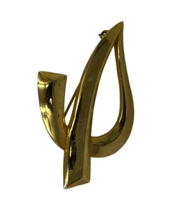 M Jent Signed Gold Tone Abstract Leaf Large Brooch - Picture 1 of 11