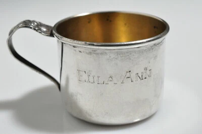 Vintage RLB Rogers Lunt Bowlen 551 Plata Esterlina Bebé Taza Monograma "Eula Ann" Foto 1 de 4