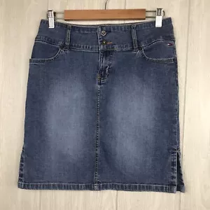 Tommy Hilfiger Vintage Skirt Distressed Denim Side Slits Pockets Juniors Size 7 - Picture 1 of 10