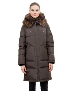 Gänsedaunenmantel Jacke Parka mit Waschbärfellbesatz 995 $ Neu mit Etikett Пуховик - Bild 1 von 12