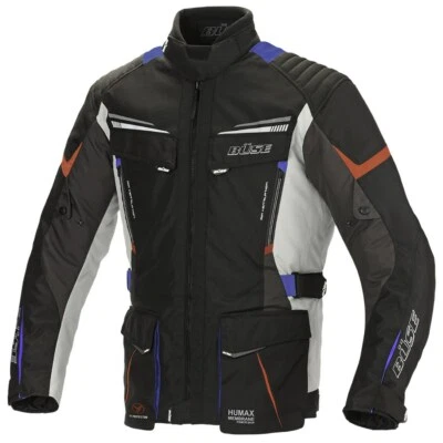 Büse Lago Pro Herren Motorrad Jacke wasserdicht mit Protektoren grau-blau-rot - Bild 1 von 3