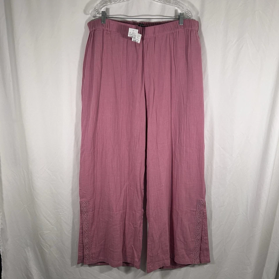 Nuevos Pantalones Ashley Stewart Para Mujer 18 20 Rosa Tirar de Pierna Ancha Hendidura 100% Algodón Foto 1 de 4