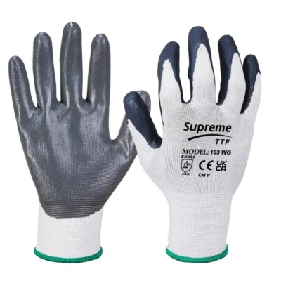 SUPREMETTF-103WG 13G Nitrile Coated Nylon Work Gloves Builders Gardening Constructions White Grey