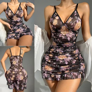 Women's Sexy Slim Lingerie Sheer Nightdress Babydoll Sleepwear V-neck Nightgown - Picture 1 of 6