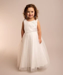 Vestido de satén y tul marfil con lentejuelas para niñas - Vestido de comunión de boda, edades 2-12 - Imagen 1 de 4