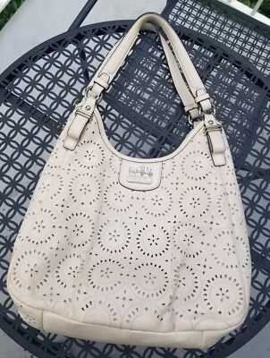 w/COA COACH #19625 "Lace Leather Maggie" Laser Cut Shoulder Bag Purse Parchment - Image 1 of 4