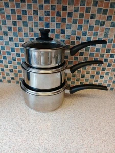 SET OF 3 PANS WITH GLASS LIDS NON STICK COATING SIZES 16 CM 18.5 CM 20 CM - Picture 1 of 6