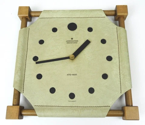 STUNNING ORIGINAL MID CENTURY 60S TEAK & LEATHER VINTAGE WALL CLOCK BY JUNGHANS Cover