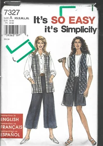 Simplicity It's So Easy Pattern #7327-Misses Vest-Long & Short Split Skirt XS-XL - Picture 1 of 1