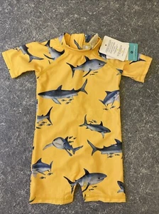 Snapper Rock One-Piece Swim Infant Boys 0-6 Months Yellow With Shark Print - Picture 1 of 9