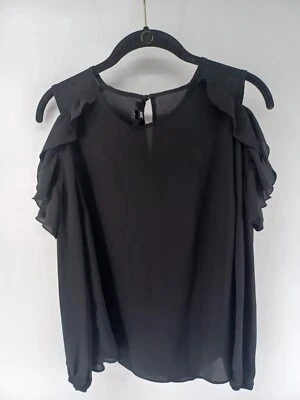 Blusa Iz Byer Mujer Grande Negra Volantes Manga Larga Hombro Frío Foto 1 de 4