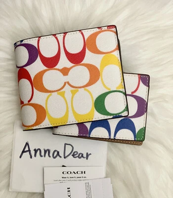 NWT Coach 3 In 1 Wallet In Rainbow Signature Canvas Gunmetal/Chalk Multi C9863 - Image 1 of 4