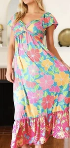 Maxi vestido para mujer azul estampado floral escote retorcido 3x - Imagen 1 de 6