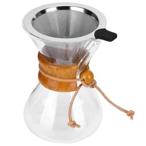 Glass Pour Over Coffee Dripper Stainless Steel Filter 400ml Capacity - Picture 1 of 9