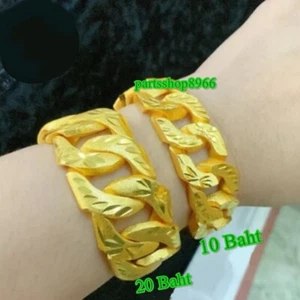 Thai Gold Plated 24k Solid Bracelet Yellow Chain Pendant Baht Jewelry Men Women - Picture 1 of 10
