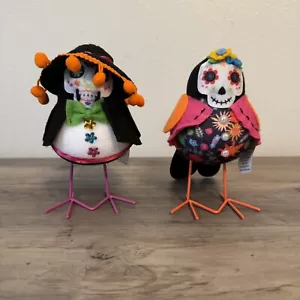 Set Of 2 Day Of The Dead 6" Fabric Birds 2024 Spooky Halloween Decor New WOT - Picture 1 of 8